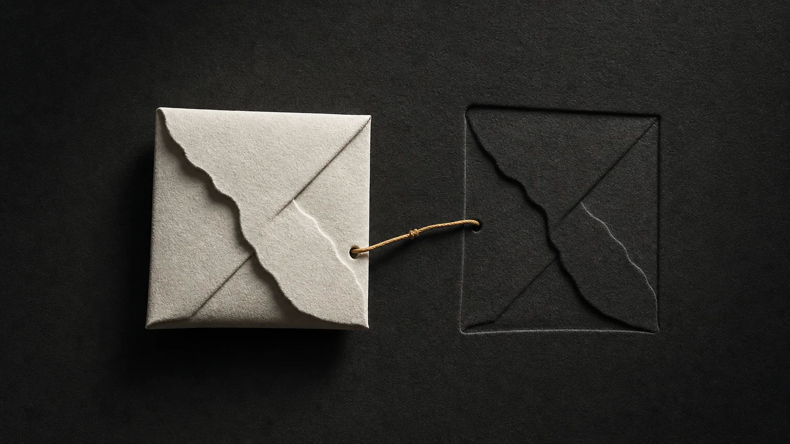 An ivory paper parcel and its matching impression are joined by an amber thread.